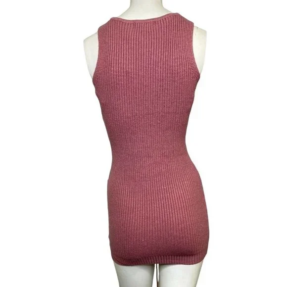Meek Sleeveless Lace Up Mini Sweater Dress Mauve Pink Size Medium NWT - Picture 2 of 2